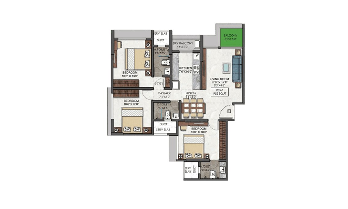 3 BHK plan